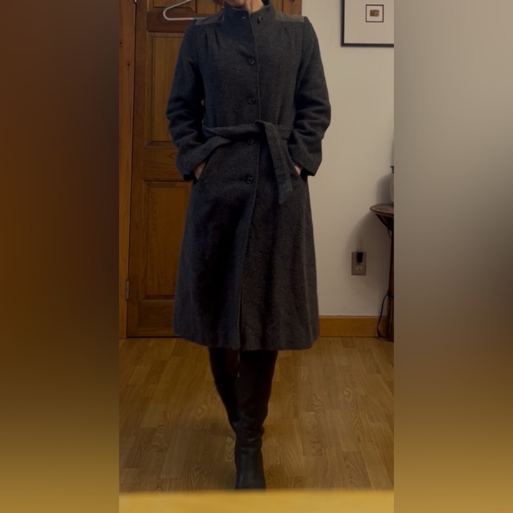 Electre Paris long tweed wool coat with belt
